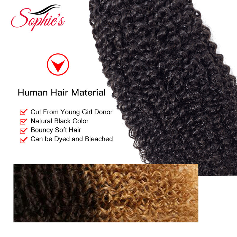Sophie's Peruvian Hair Bundles Kinky Curly Hair Bundles Non-Remy Human Hair Bundles With Closure Double Weft Hair Extension
