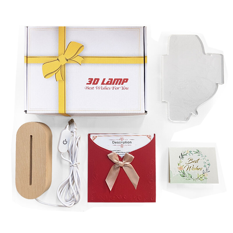 Lampe LED 3D personnalisable sur la base d'une photo ou d'un message texte, avec base USB en bois, idéale comme cadeau de mariage ou de Noël, drop shipping