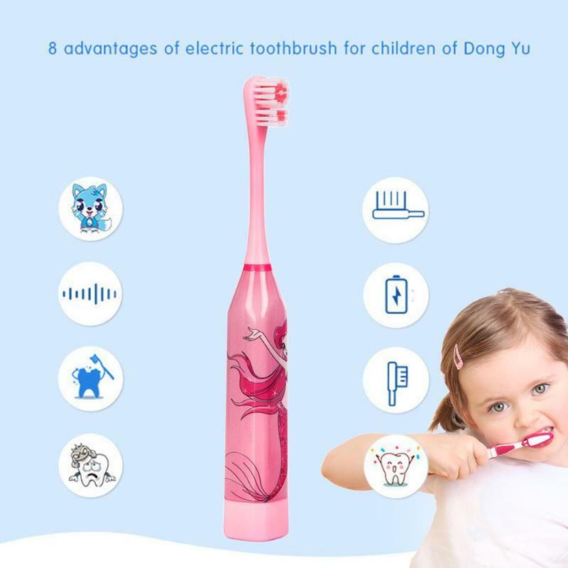 1 pcs 만화 귀여운 어린이 자동 초음파 전기 방수 칫솔 편리한 휴대용 구강 건강 용품