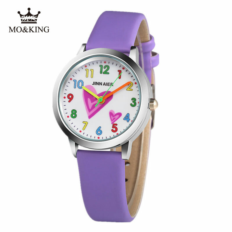 Relojes de Cuero con estampado 3D de amor para niños y niñas, reloj informal de cuarzo, rosa y blanco, regalo de cumpleaños