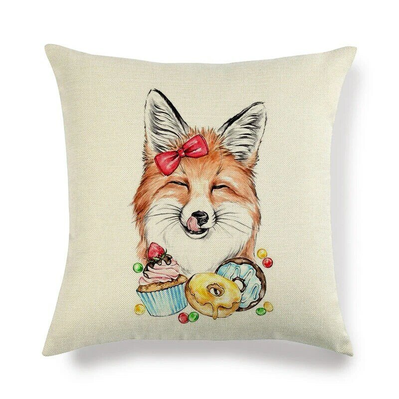 1 Pcs Kawaii Fox Pattern Cotton Linen Throw Pillow Cushion Cover Car Home Sofa Bed Decorative Pillowcase Funda Cojin 40636
