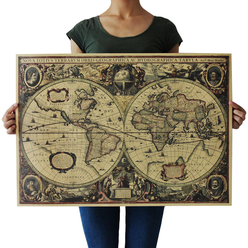 레트로 세계 지도 빈티지 저널 포스터, 개인 아틀라스 포스터, 사무실 학교 지도용 장식, 72*51cm