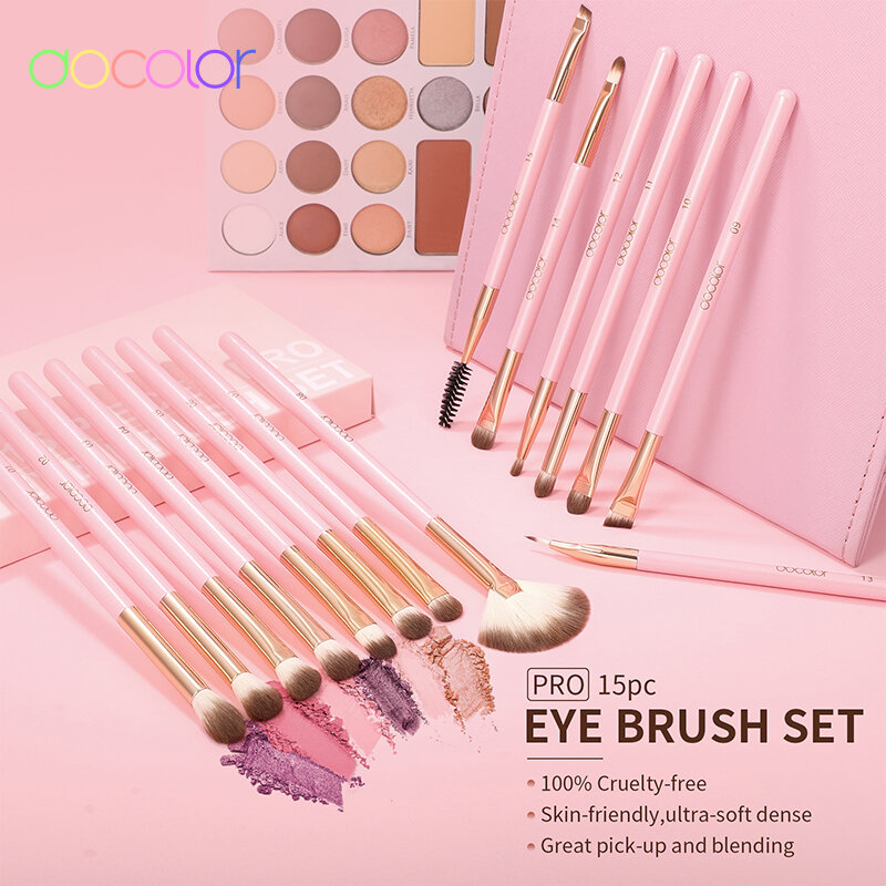 Docolor Pink 15Pcs Makeup Brushes Set Eyeshadow Eyeliner Eyelash Eyebrow Brush Beauty Make up Blending Tools Maquiagem