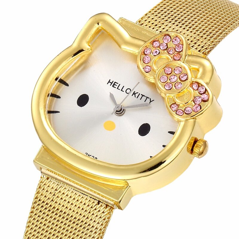 Reloj de lujo a la moda para mujer y niña, pulsera de acero inoxidable plateado, bonito reloj de pulsera de cristal dorado