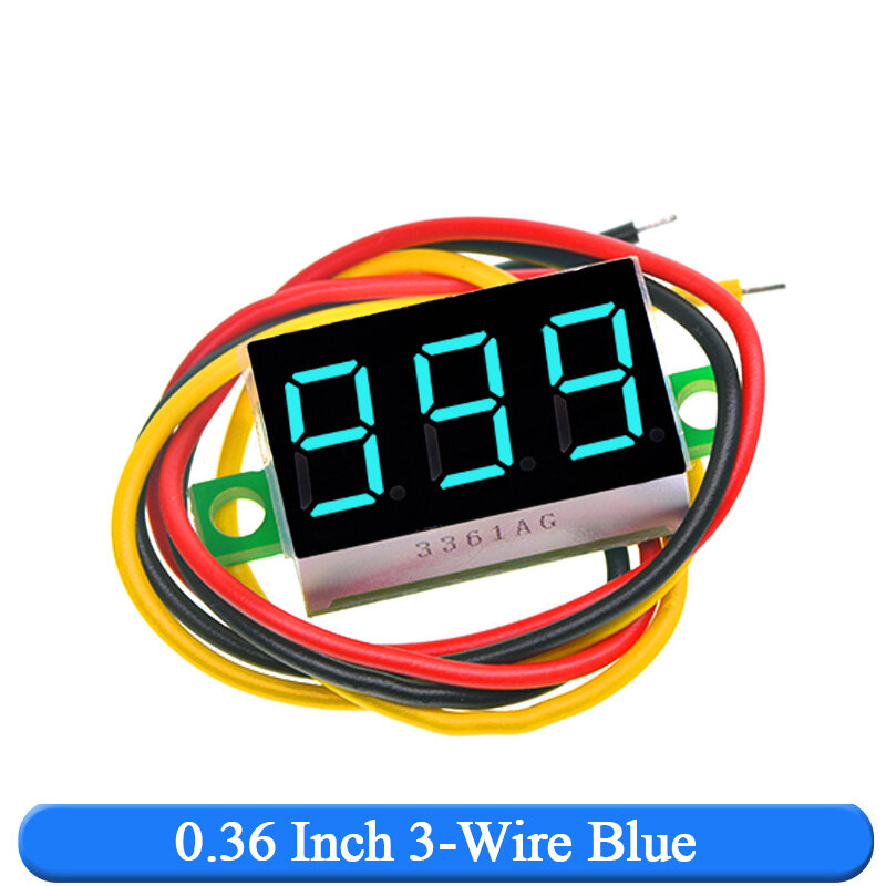 Voltímetro Digital LED DC de 0,28/0,36 pulgadas, medidor de voltaje de 0-100V, Detector de voltaje de energía móvil para coche, 12V, rojo, verde, azul