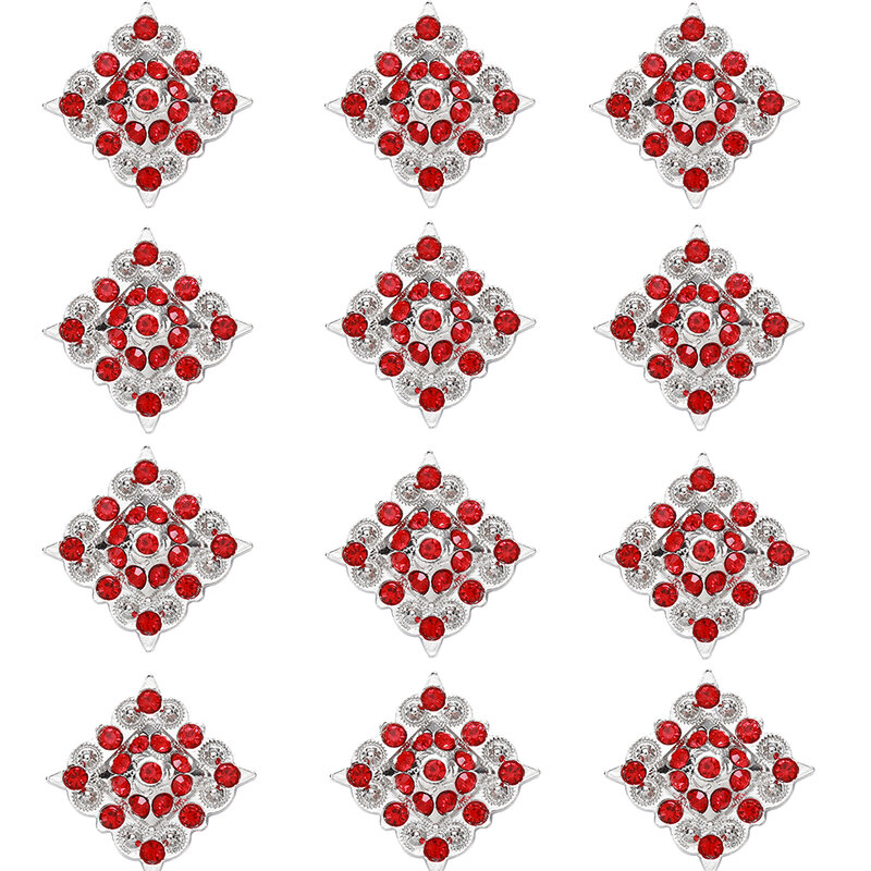 12 pz/lotto di Cristallo Concho con Vite Rhystone Metallo Rombo di strass Rosso accessori della decorazione della Cinghia