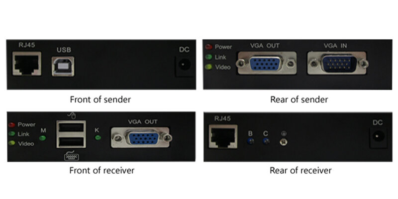 Extensor vga kvm industrial 200m (656ft), teclado e mouse usb de x @ 60hz, rj45, suporte para teclado e mouse