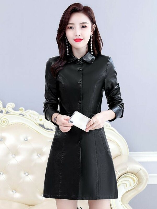 Nowa kurtka damska z naturalnej skóry średniej długości jednorzędowe wiosenne koreański, Slim kurtki z owczej skóry kobiecy Trend kurtki