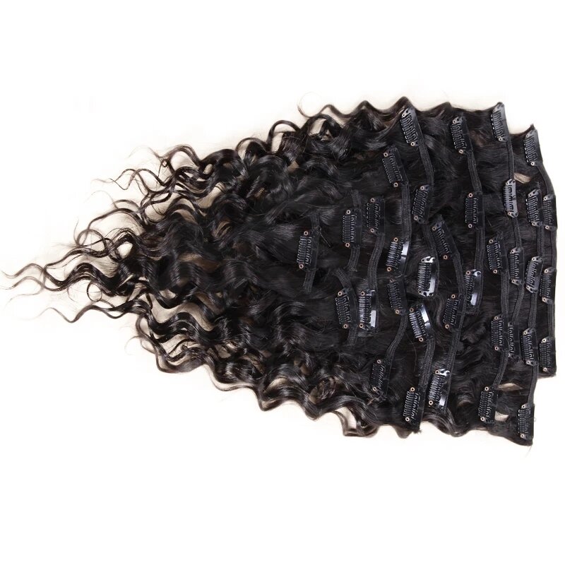 Deep Wave Clip In Human Hair Extensions Full Head Curly Clip In Hair Piece 12-30 Inch Natural Black For Women 8Pcs/Set 200G