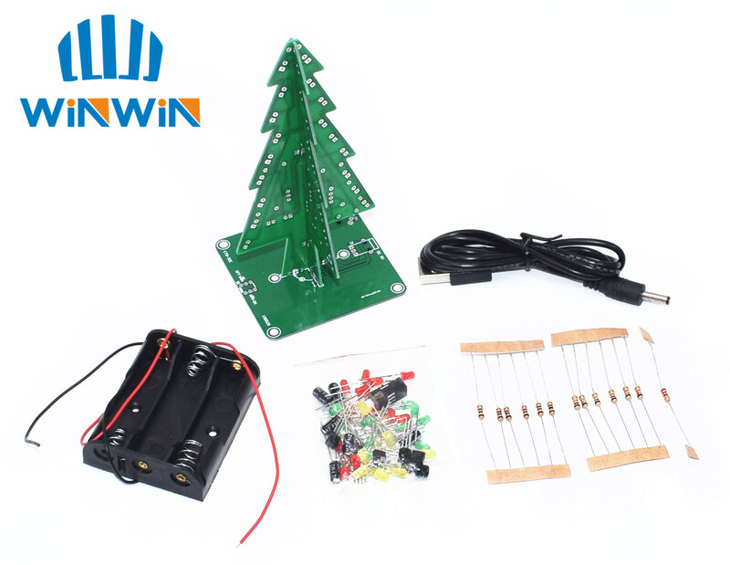 Tridimensional 3d árvore de natal led kit diy vermelho/verde/amarelo led flash circuito kit eletrônico diversão suíte