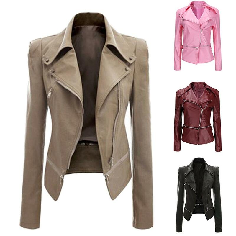 Winter Jacket Leather Women Jacket Fashion  Coat Short Jacket  Stylish slim jackets for ladies Women zipper belt motos jacket