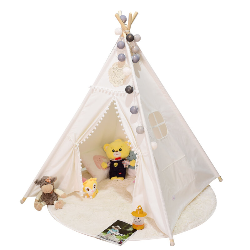 Tente Tipi portable pour enfants avec lumières LED, maisonnette de décoration pour jeunes, cabana