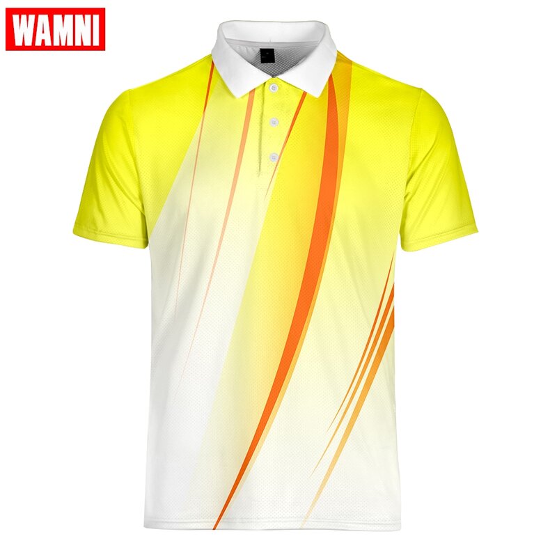Wamni tênis camisa listra masculina 2019 secagem rápida topo casual halterofilismo esporte turn-down colarinho gradiente manga curta