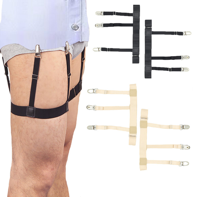 1 par masculino camisa permanece cinto com antiderrapante travamento clipes manter camisa perna dobrada coxa suspender ligas ajustável cinta de bloqueio