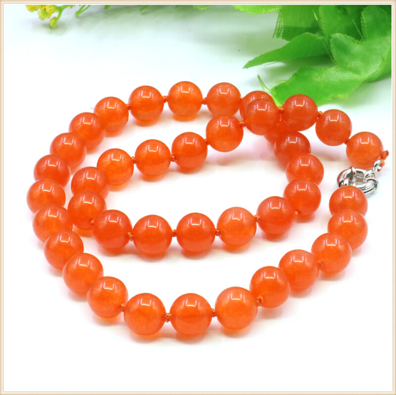 Colar redondo laranja jades calcedônia de 8 10mm, pedra natural, acessório com fecho para volante, design de fabricação de joias para mulheres