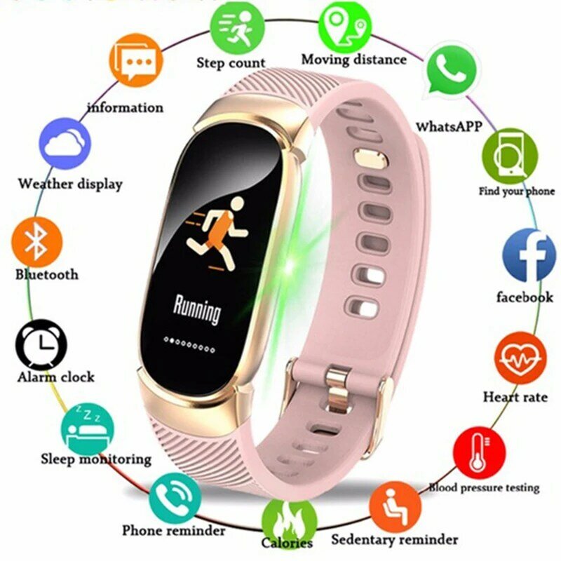 Nuevo reloj inteligente deportivo resistente al agua para mujer pulsera inteligente banda Bluetooth Monitor de ritmo cardíaco rastreador de Fitness Smartwatch funda de Metal