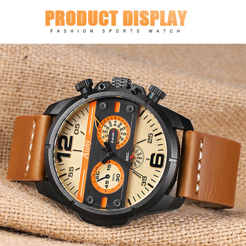 Reloj de pulsera de cuarzo para hombre, de lujo con correa de cuero cronógrafo deportivo, estilo superior, a la moda, para estudiantes