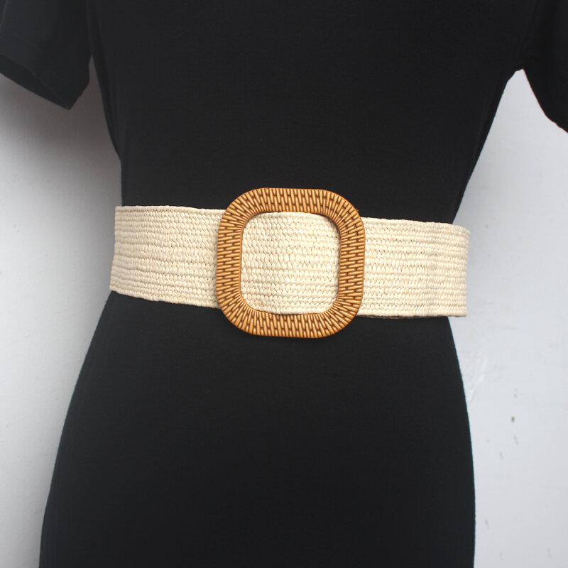 Cinturón con sello de cintura para mujer, hebilla de patrón hermoso, estilo de vacaciones, falda elástica decorativa, camisa de moda tejida ancha