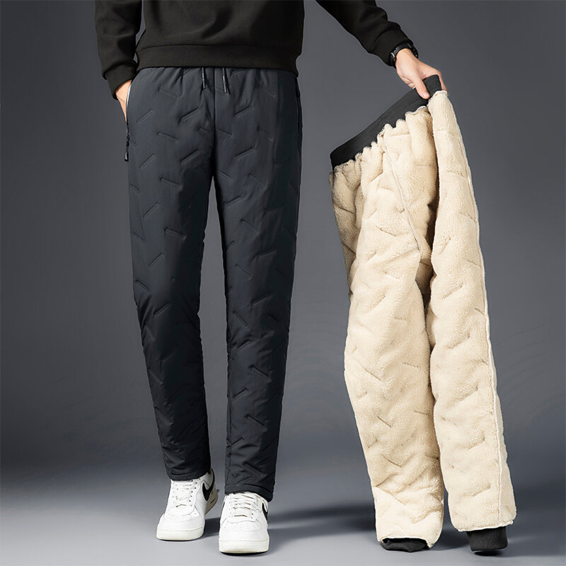 Inverno lambswool quente engrossar sweatpants homens moda corredores à prova de água calças casuais dos homens marca mais velo calças tamanhos grandes