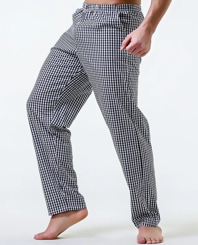 Pijama de algodão de perna longa listrada masculina, roupa de dormir casual sexy fina de verão, calça solta