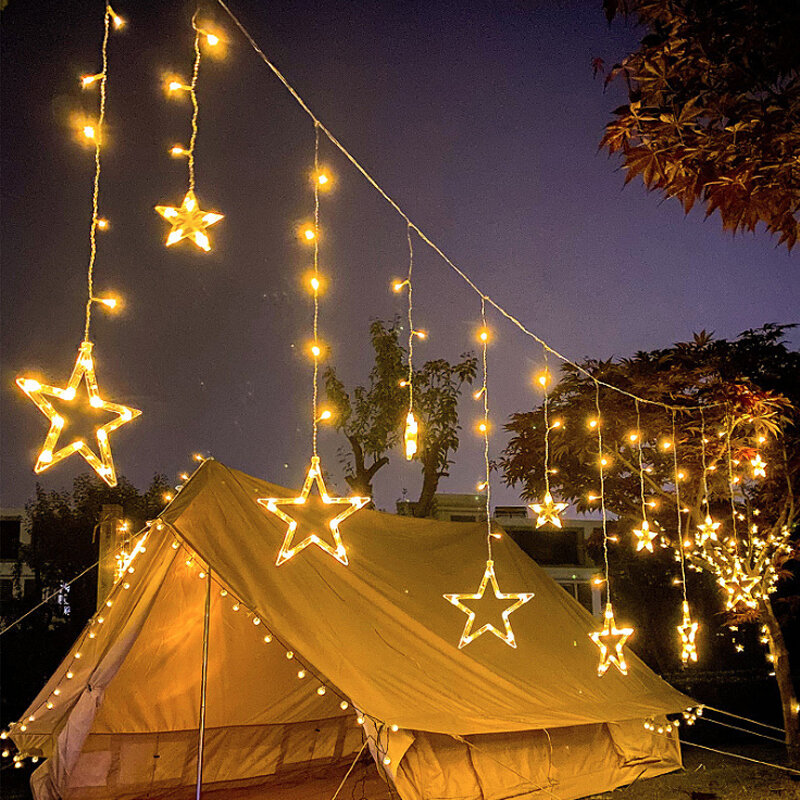 Guirnalda de luces Led con forma de estrella de hadas para Navidad, cortina de 2,5 M, 100-240V, para el hogar, boda, fiesta, vacaciones, Dec
