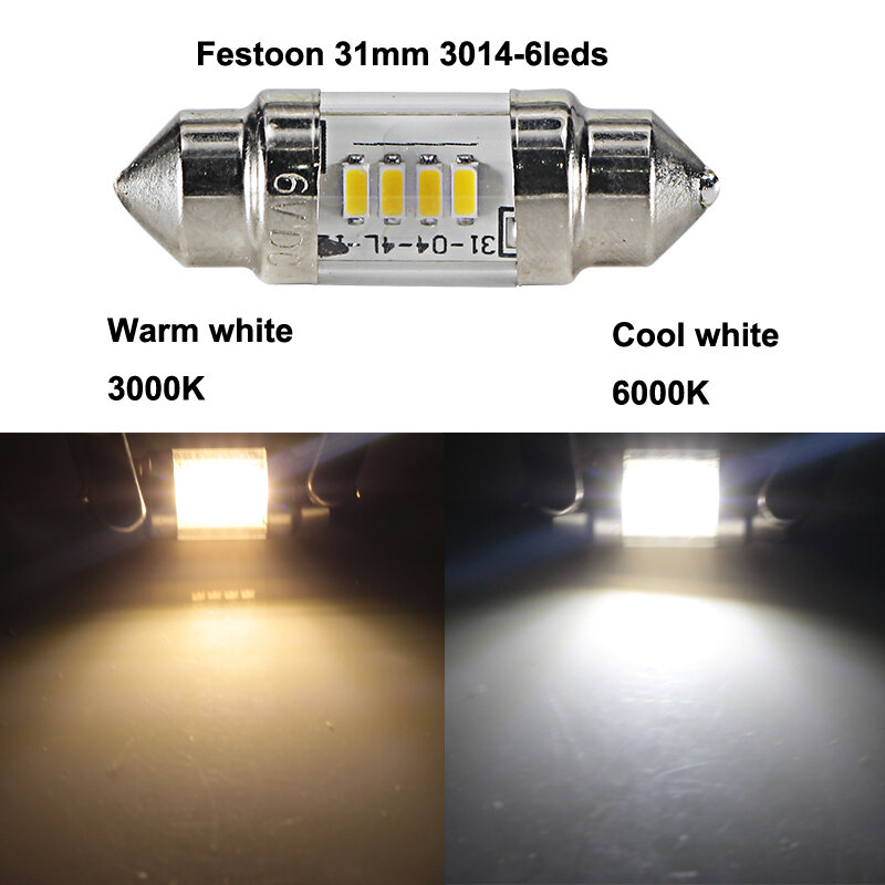 10pcs Led Festoon Light 31mm 36mm 39mm 42mm C3W C5W C10W Canbus 6 12 24 V Volts Glass Shell Bulb 6v 12v 24v Interior Doom Lamp