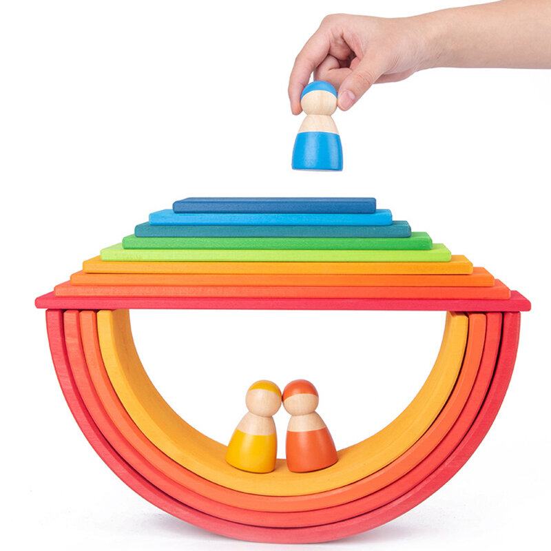 Mainan Bayi Blok Pelangi Kayu Blok Keseimbangan Bangunan Pelangi Kreatif Besar Mainan Kayu untuk Anak-anak Mainan Pendidikan Montessori