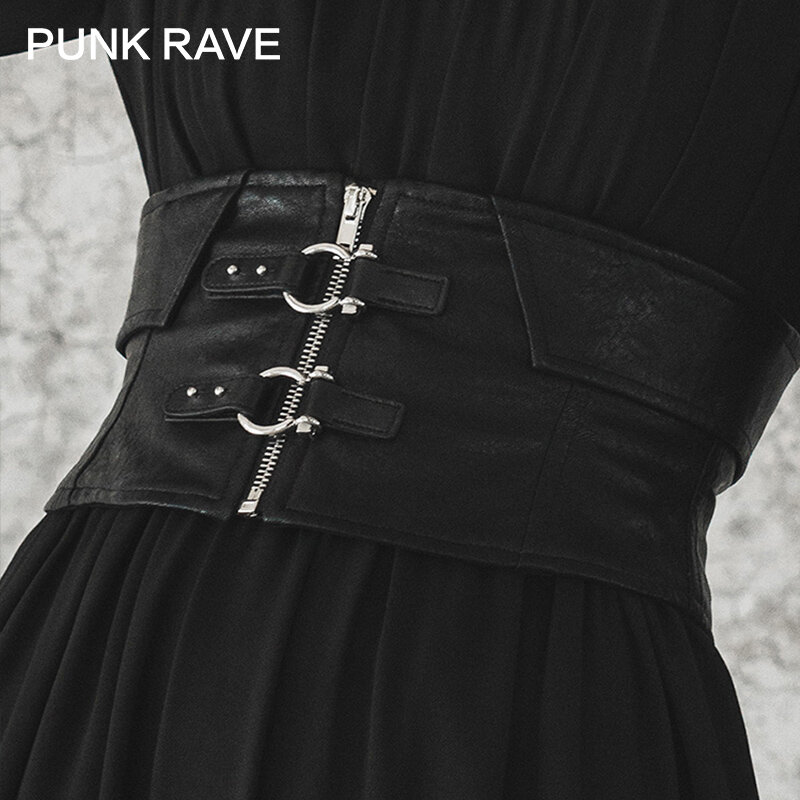 PUNK RAVE Girl's Gothic Faux Leather Buckle-up Underbust Corsets Belt for Women Harajuku Accessories