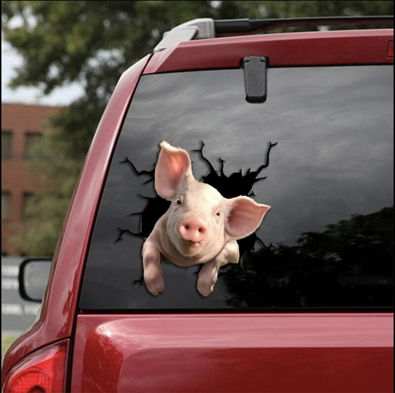 Креативные реалистичные наклейки на стену в виде животных, уникальные наклейки в виде свиньи, забавное специальное украшение автомобиля, 3D имитация сломанного отверстия, реальные эффекты