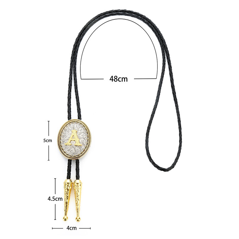 26 initials western cowboy bolo tie zinc alloy two-color plating process leather collar rope men and women suit accessories