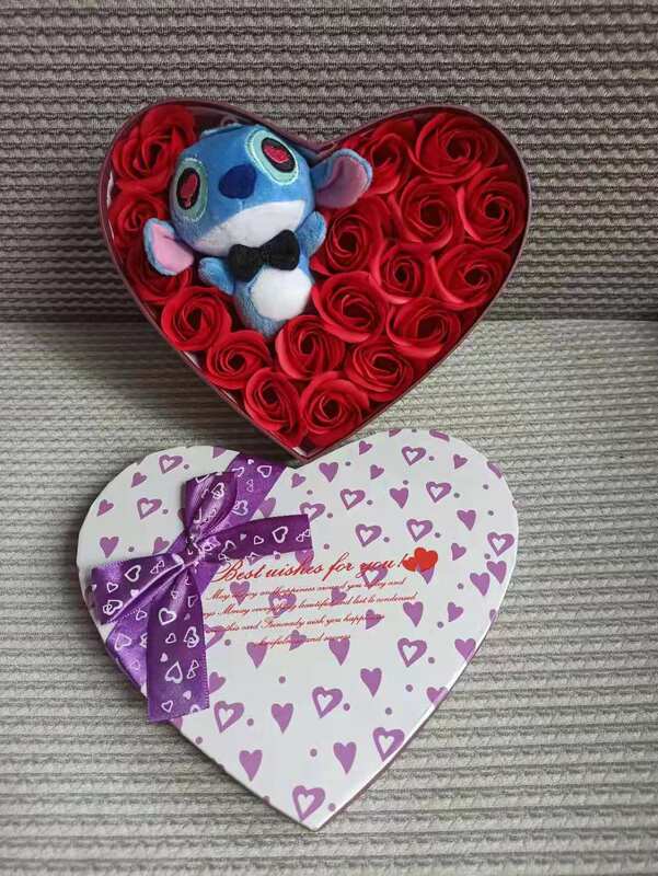 수제 스티치 플러시 장난감 박제 동물 작은 꽃다발 선물 상자 발렌타인 데이 생일 선물을위한 크리 에이 티브 선물