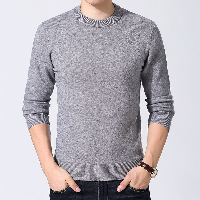Suéter grueso de estilo coreano para hombre y mujer, Jersey ajustado de manga larga de Color sólido, de lana, cuello redondo, Pul, novedad, Invierno