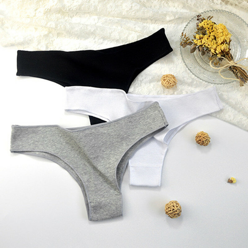 3 sztuki damskie stringi brazylijskie majtki bawełniana bielizna jednolity kolor majtki damskie niskie majtki M-XL bezszwowe figi bielizna