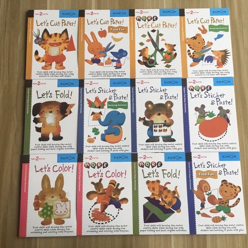12 Buah/Set Kumon Mari Kita Potong Kertas Buku Kerja Langkah Pertama Buku Gambar untuk Anak-anak Anak-anak Origami Kertas Potong Stiker Buku Buatan Tangan