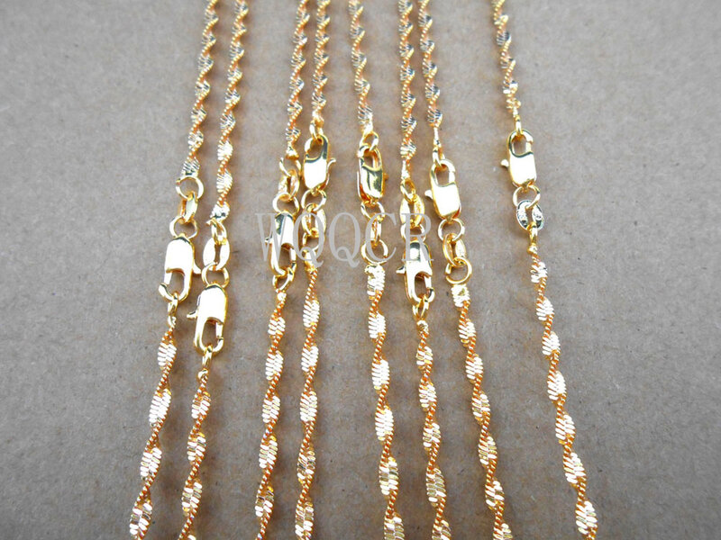 Wholesale 1PCS Of Bulk 18K Embossed Gold 2MM Double Water Wave Chain 16",18" ,20",22",24",26",28",30Inches Applicable Pendant