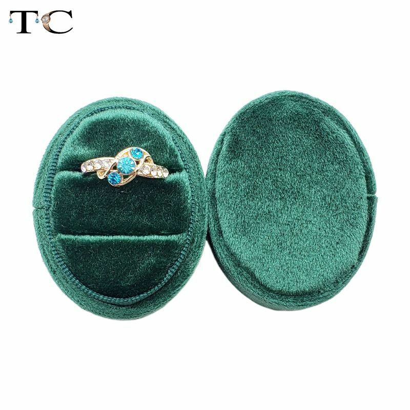 Aksamitny podwójny pierścień pudełko owalne pudełko ceremonia ślubna pierścionki pudełko opakowanie na biżuterie pudełko pierścień pojemnik