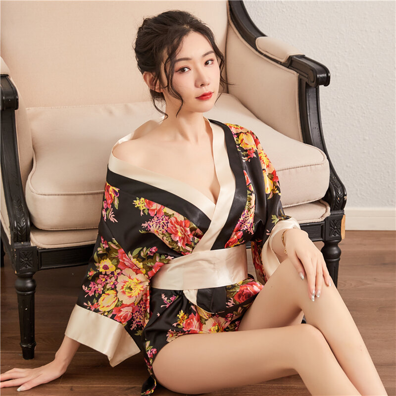 เซ็กซี่ Kimono ซาตินวัสดุ Sexy Night ชุดเสื้อผ้าชุดกระตุ้น Harmony ของสามีและภรรยา (EBMSALV)