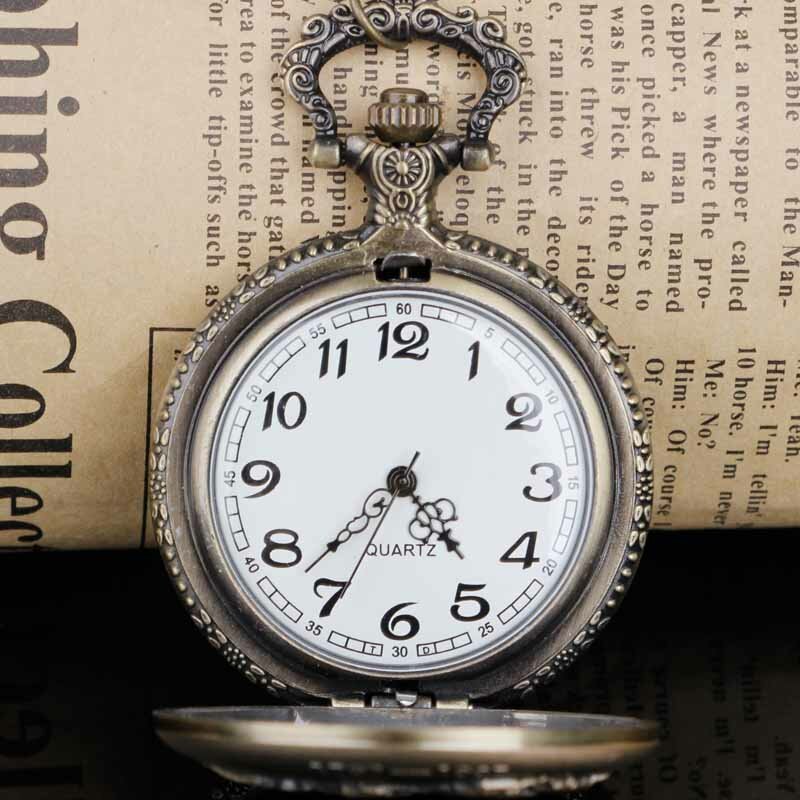 Wykwintne kieszonkowe zegarki kwarcowe z brązu z naszyjnikiem łańcuszek wisiorek kieszonkowe zegarki męskie kobiety prezenty Relogio De Bolso