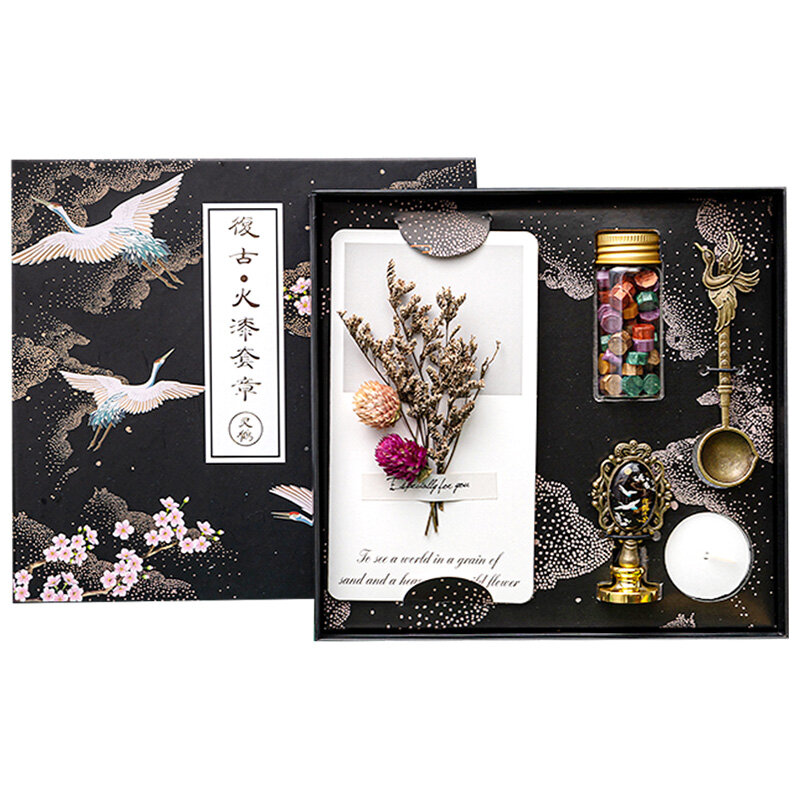 Ensemble de sceau chinois ancien en laque de feu, carte de vœux rétro, enveloppe, cadeau d'anniversaire, LC174