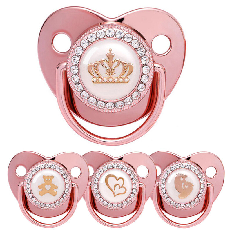 2023 New Baby Pacifier Rose Gold Bling Teether BPA Free Newborn Silicone Pacifier Baby Soother Nipple Dummy Baby Shower Gifts