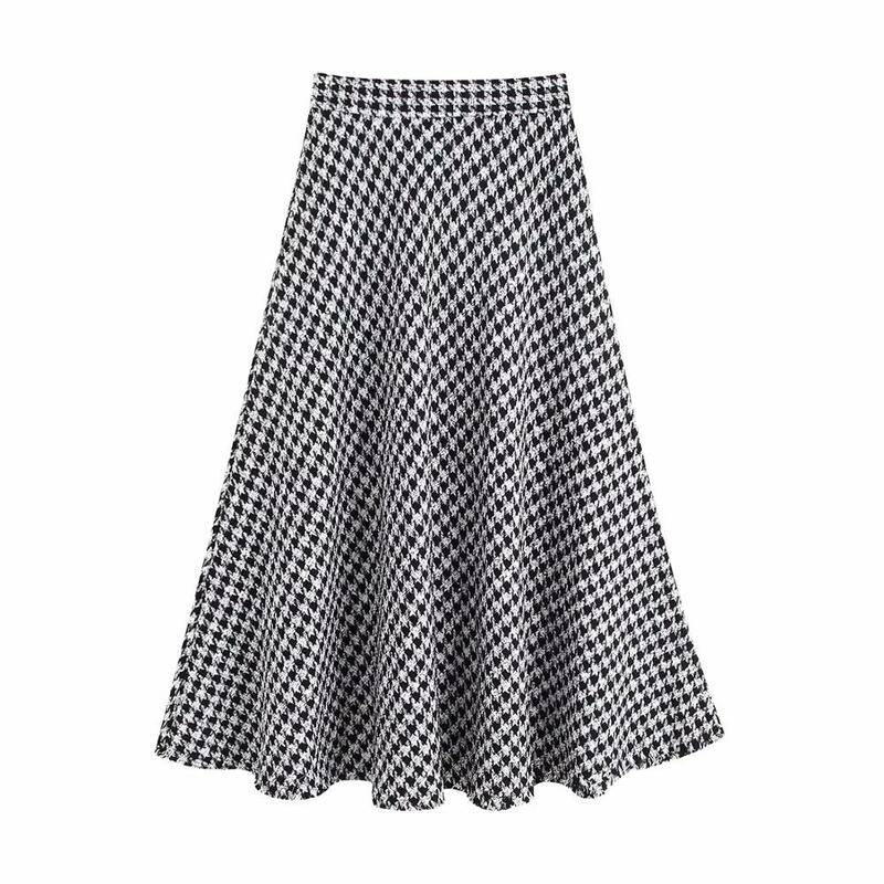 Welken england elegante vintage tweed hahnentritt hohe taille A-line midi rock frauen faldas mujer moda 2019 lange röcke frauen