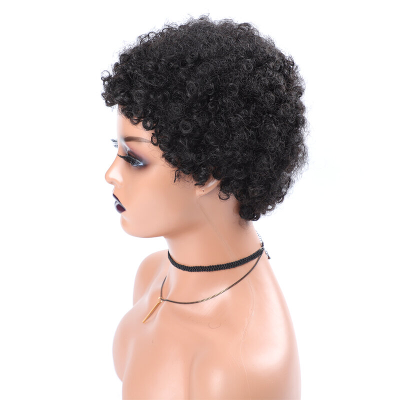 Kurze Lockige Menschenhaar Perücken für Schwarze Frauen Afro Verworrene Lockige Perücke Natürliche Haar Farbige Menschliches Haar Perücken
