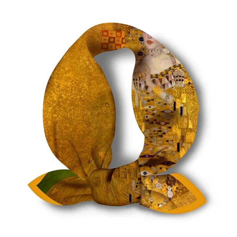 53Cm Lukisan Minyak Klimt Madame Pengait 100% Syal Sutra Selendang Persegi Wanita Syal Rambut Bandana Foulard