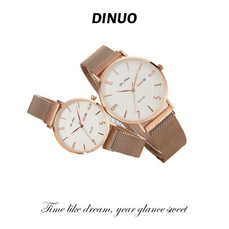 DINUO 남성과 여성 시계 쌍 더블 캘린더 쿼츠 무브먼트 캐주얼 캐주얼 캐주얼 단순 트렌드