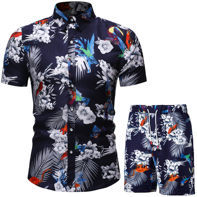 الصيف الرجال الملابس الشاطئ قميص هاواي صيفي و مجموعة تي شيرتات قصيرة للأطفال حفلة عطلة قطعتين مجموعة الرجال وتتسابق الأزهار طباعة الشاطئ قميص دعوى الرجال