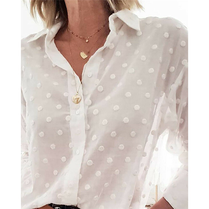 Женская блузка в горошек, элегантная белая рубашка с длинным рукавом, уличная одежда