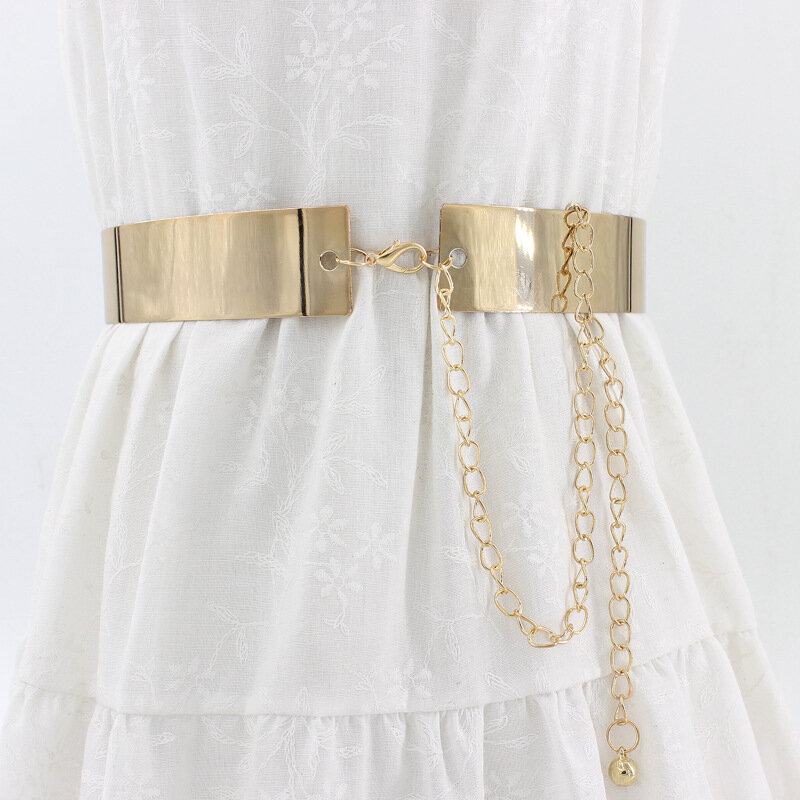 Fashion Women Adjustable Metal Designer Belt Bling Gold Silver Plate Vintage Ladies Dress Simple Belts Luxury Waistband