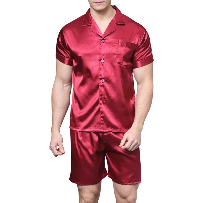 Tony & Candice-Pijama corto de seda satinada para hombre, Conjunto de pijama suave de verano
