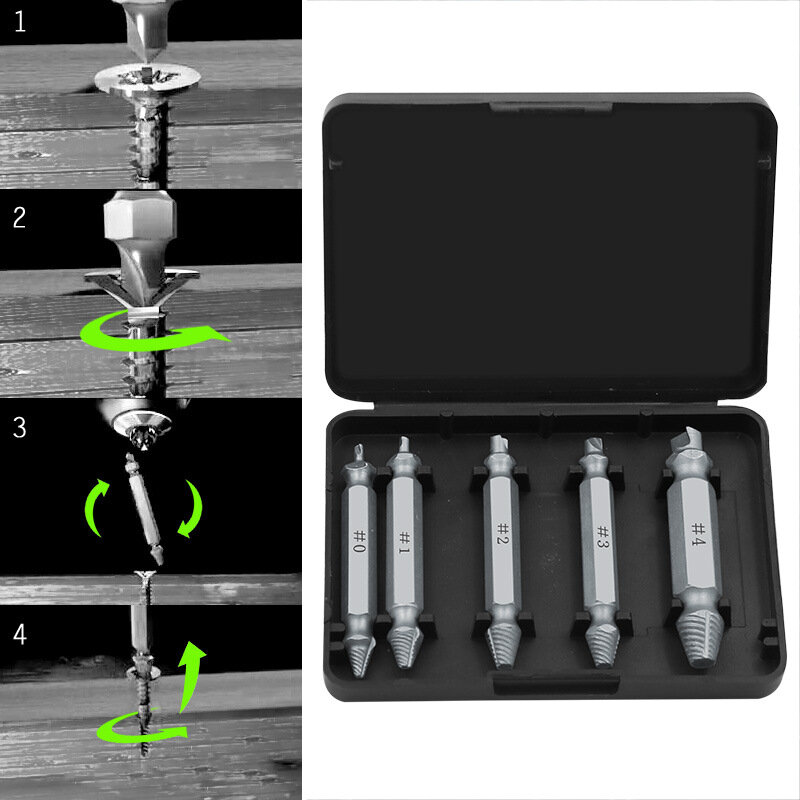 5pcs/set S2 Material Damaged Screw Extractor Drill Bits Guide Set Broken Speed Easy out Bolt Stud Stripped Screw Remover Tool