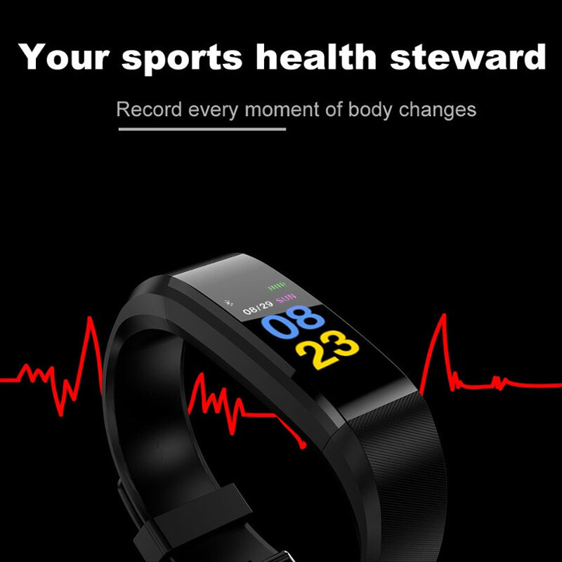 115plus pulsera inteligente Salud Deportiva reloj inteligente rastreador de actividad pulsera Bluetooth brazalete impermeable de Fitness